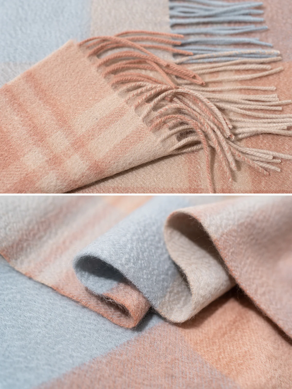 "Plaid" Cashmere Scarf - Pink & Blue - Image 6