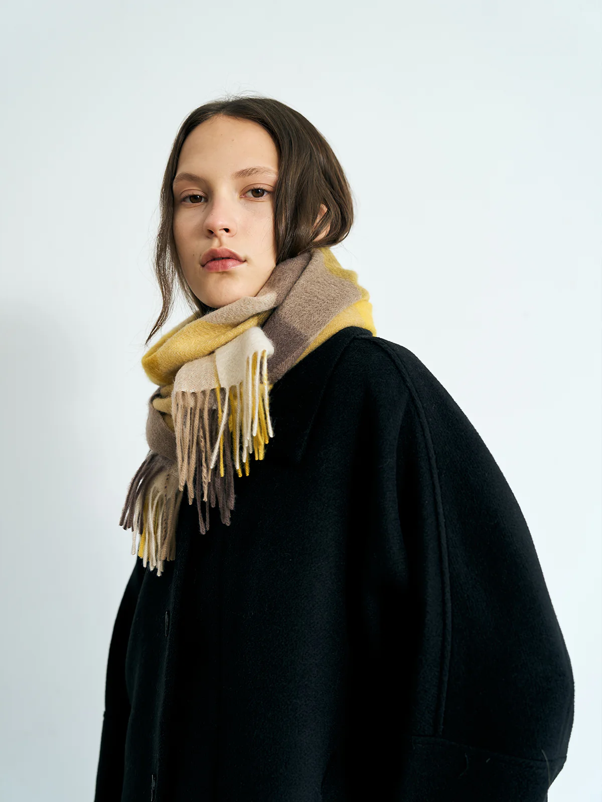 "Plaid" Cashmere Scarf - Yellow - Image 3
