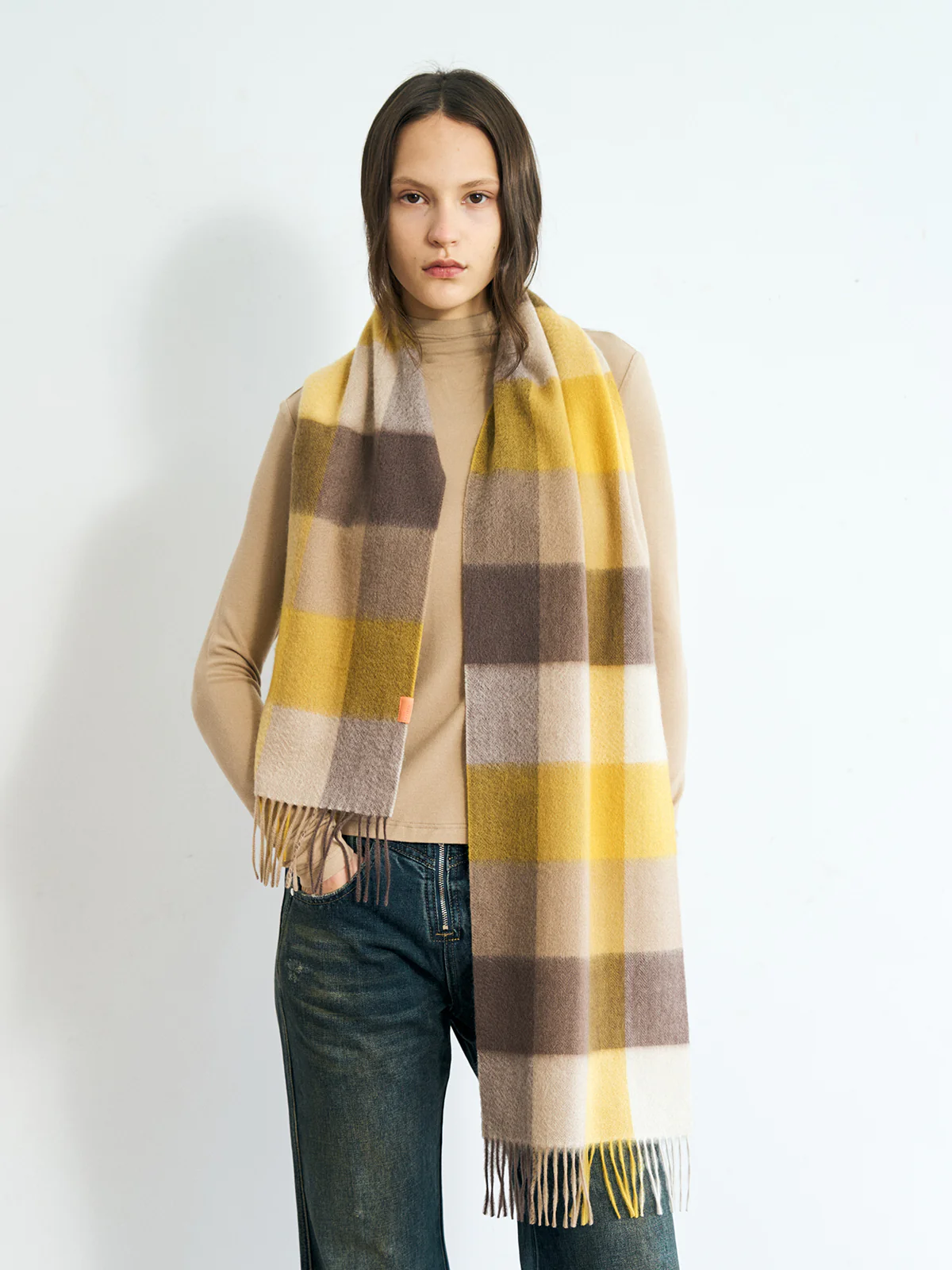 "Plaid" Cashmere Scarf - Yellow - Image 4