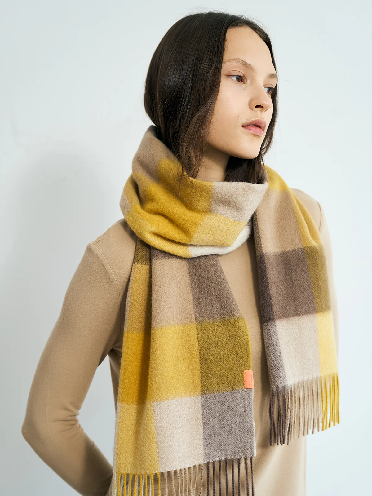 "Plaid" Cashmere Scarf - Yellow - Image 5