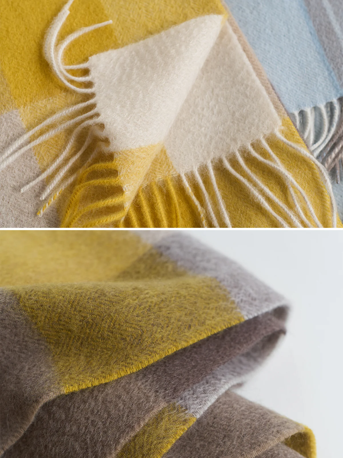 "Plaid" Cashmere Scarf - Yellow - Image 6