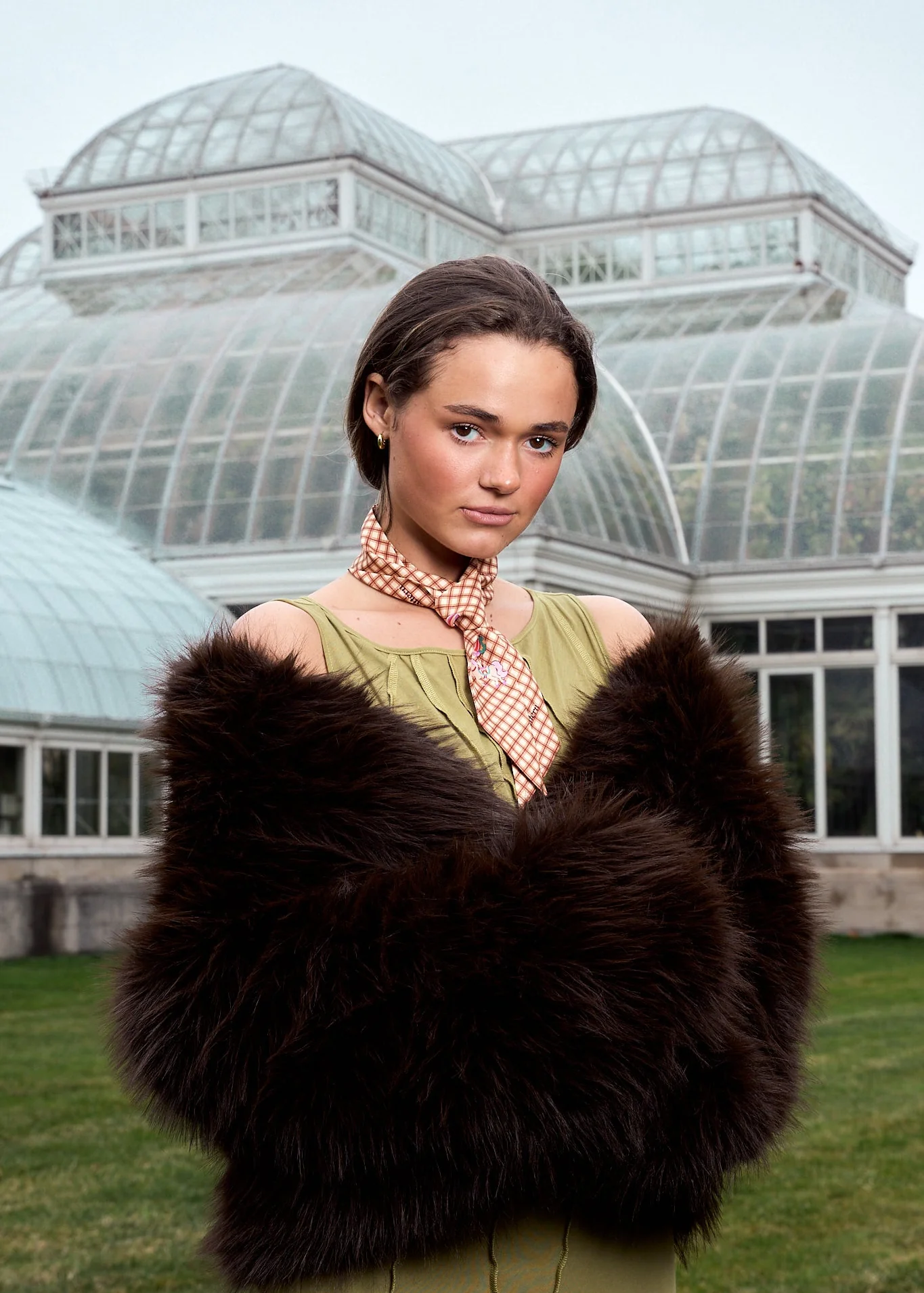 "Pop Pony" Silk Twill Skinny Scarf - Coffee - Image 3