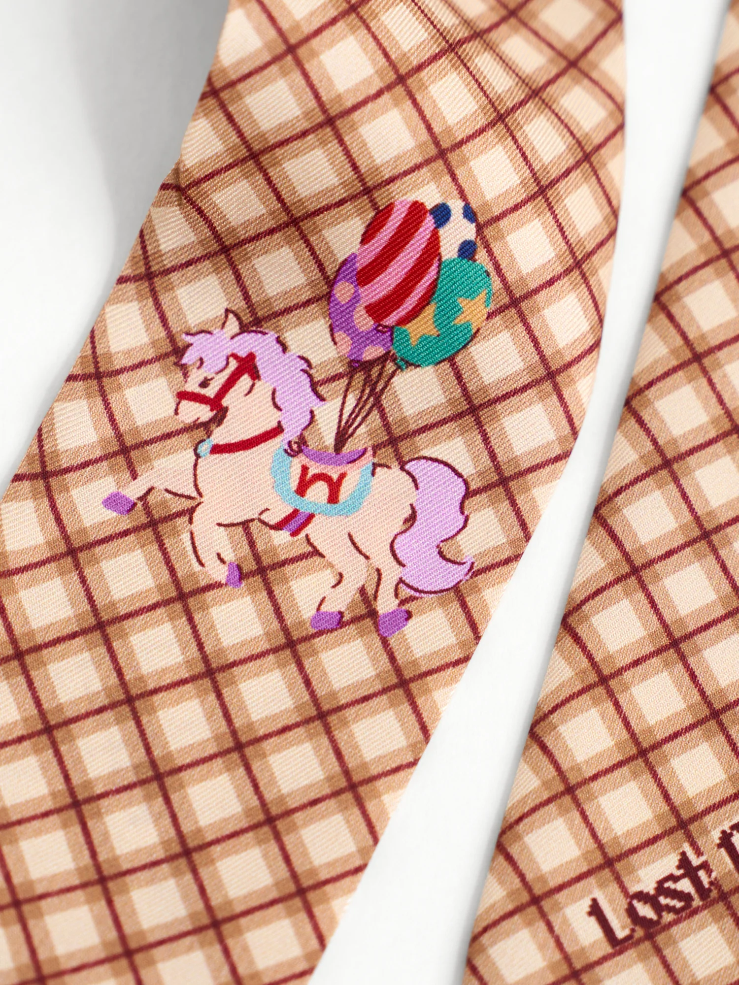 "Pop Pony" Silk Twill Skinny Scarf - Coffee - Image 5