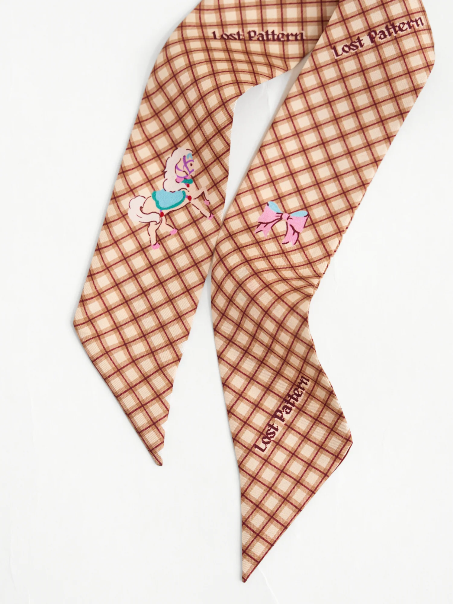 "Pop Pony" Silk Twill Skinny Scarf - Coffee - Image 6