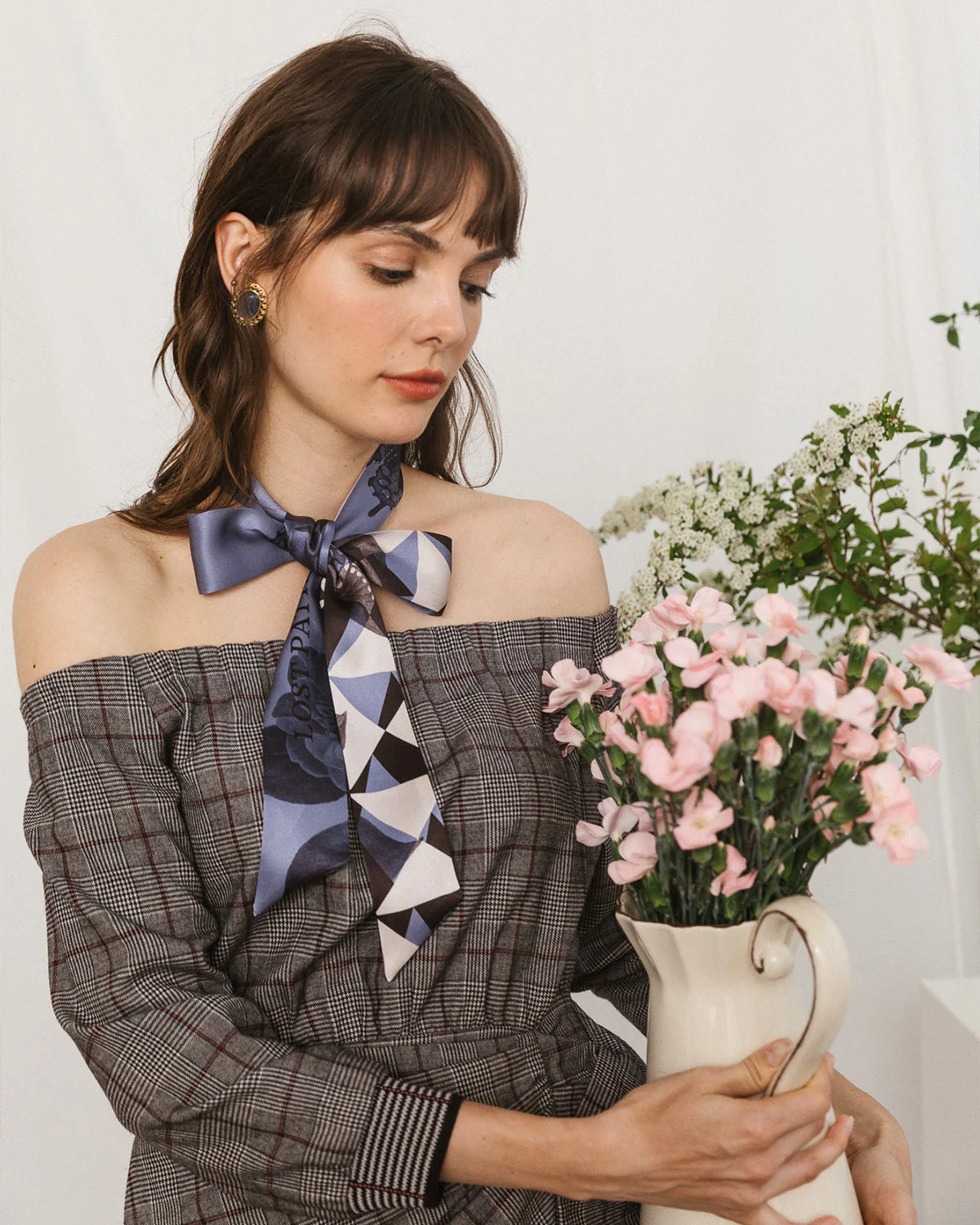 "Prism" Silk Skinny Scarf -  blue - Image 3