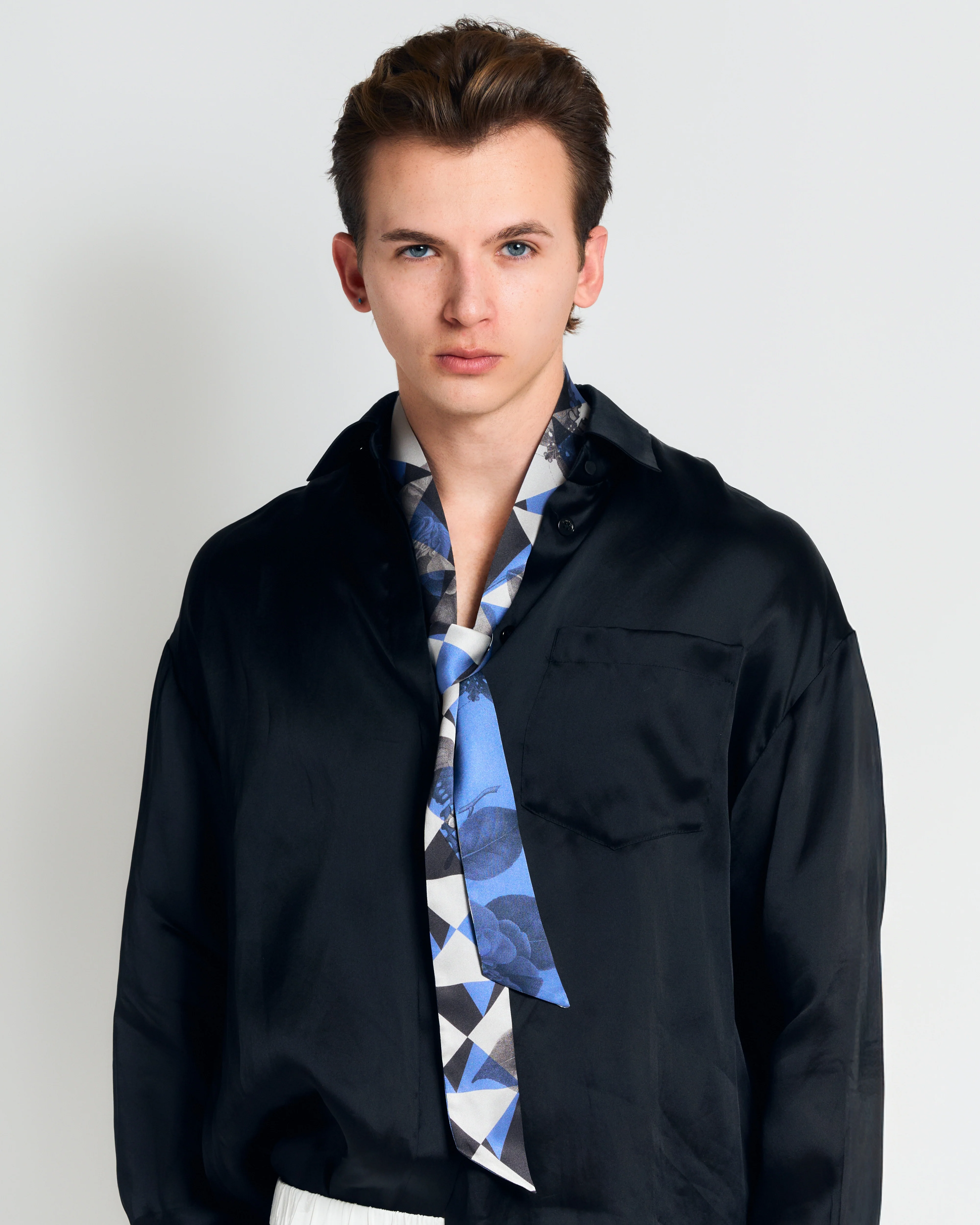 "Prism" Silk Skinny Scarf -  blue - Image 5