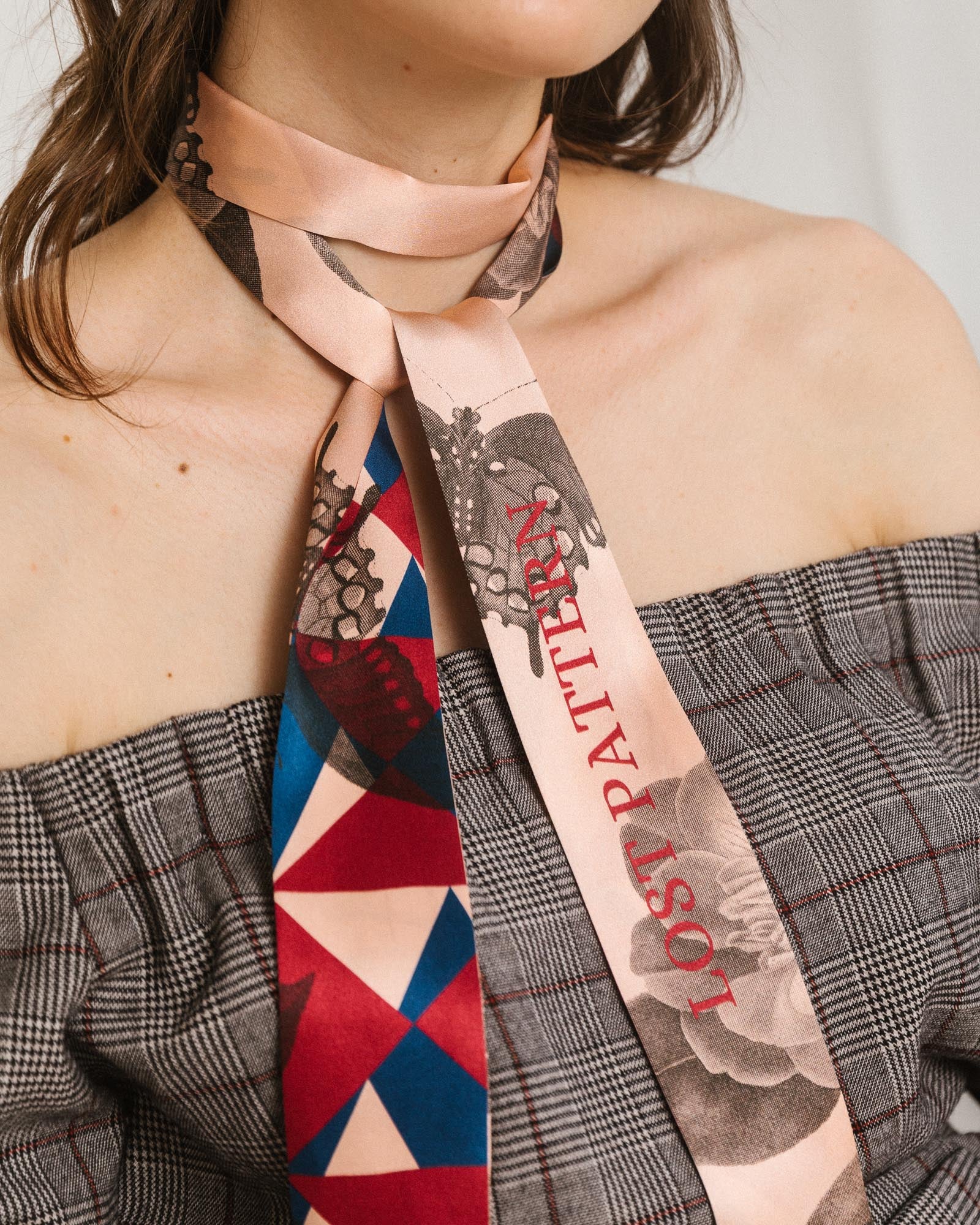 "Prism" Silk Skinny Scarf - Crimson Red - Image 3