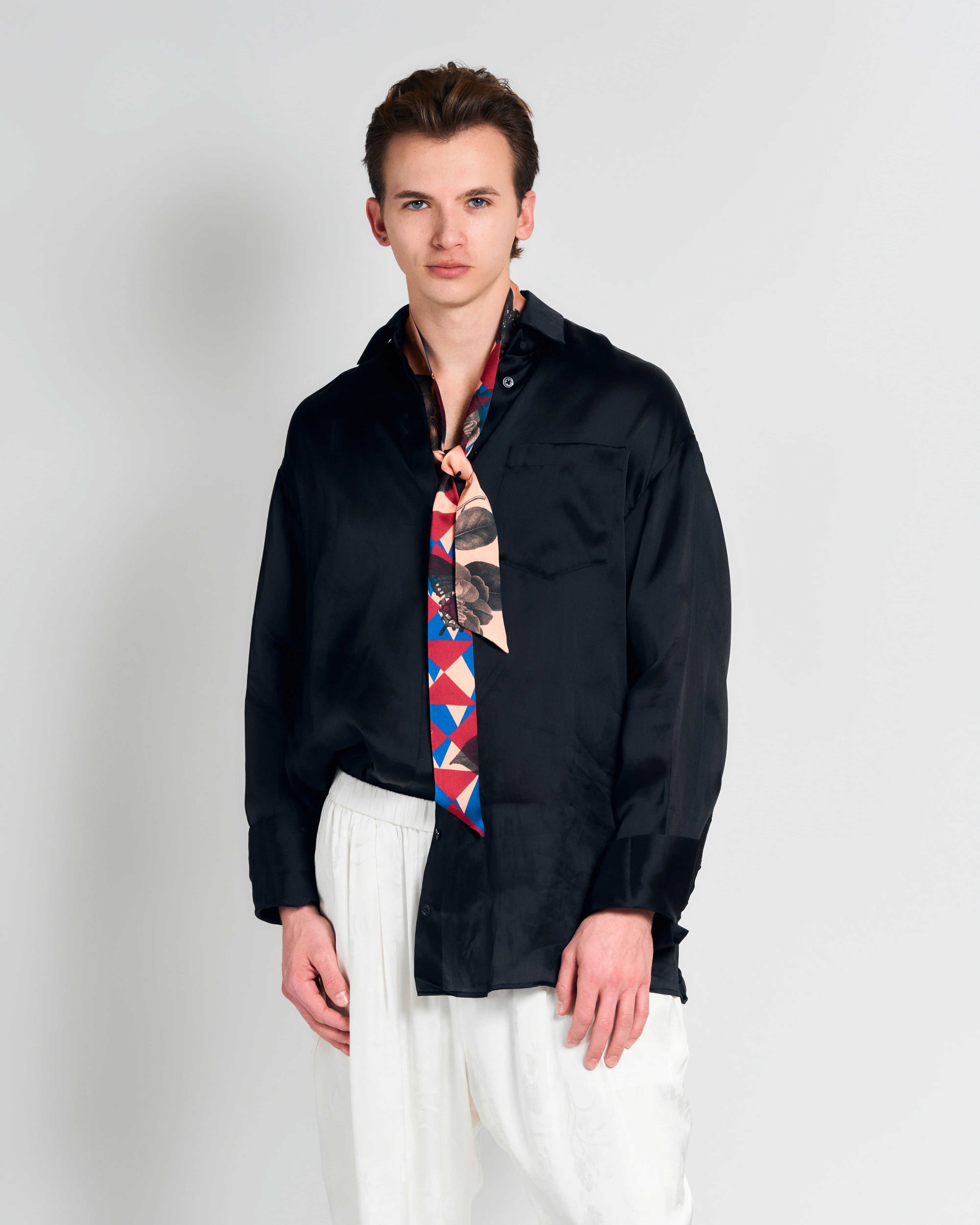 "Prism" Silk Skinny Scarf - Crimson Red - Image 4