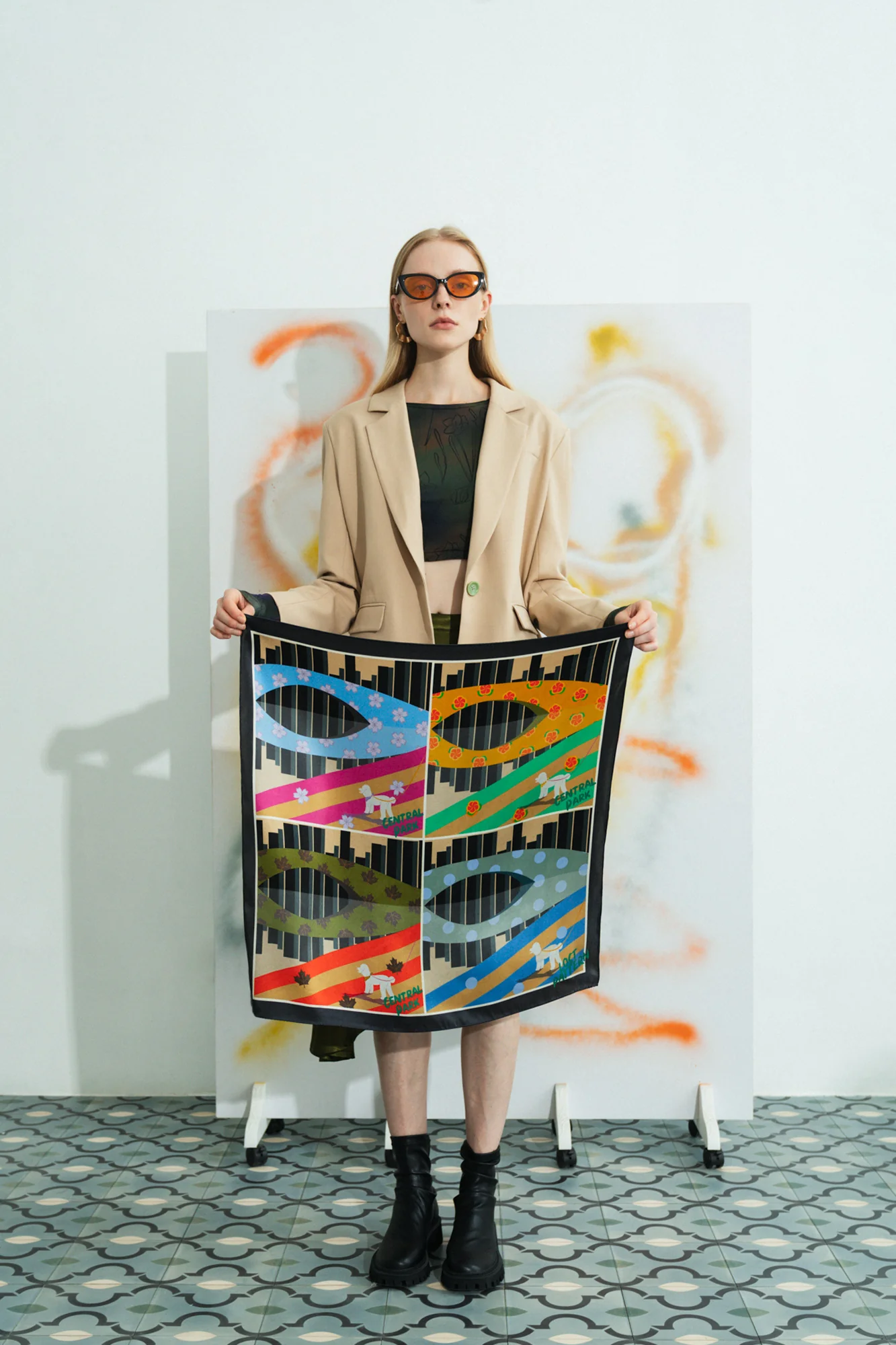 "Seasons in the Park" Silk Scarf - Black - Image 5