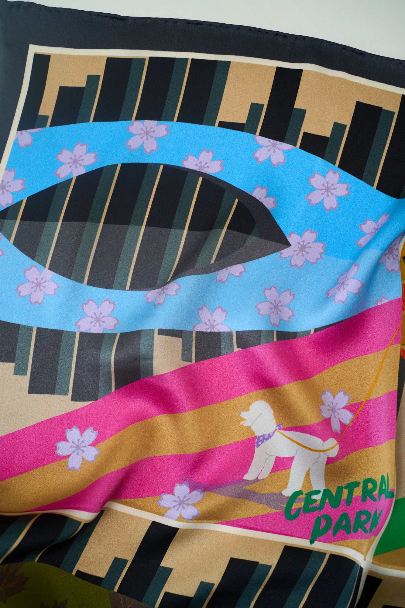 "Seasons in the Park" Silk Scarf - Black - Image 6