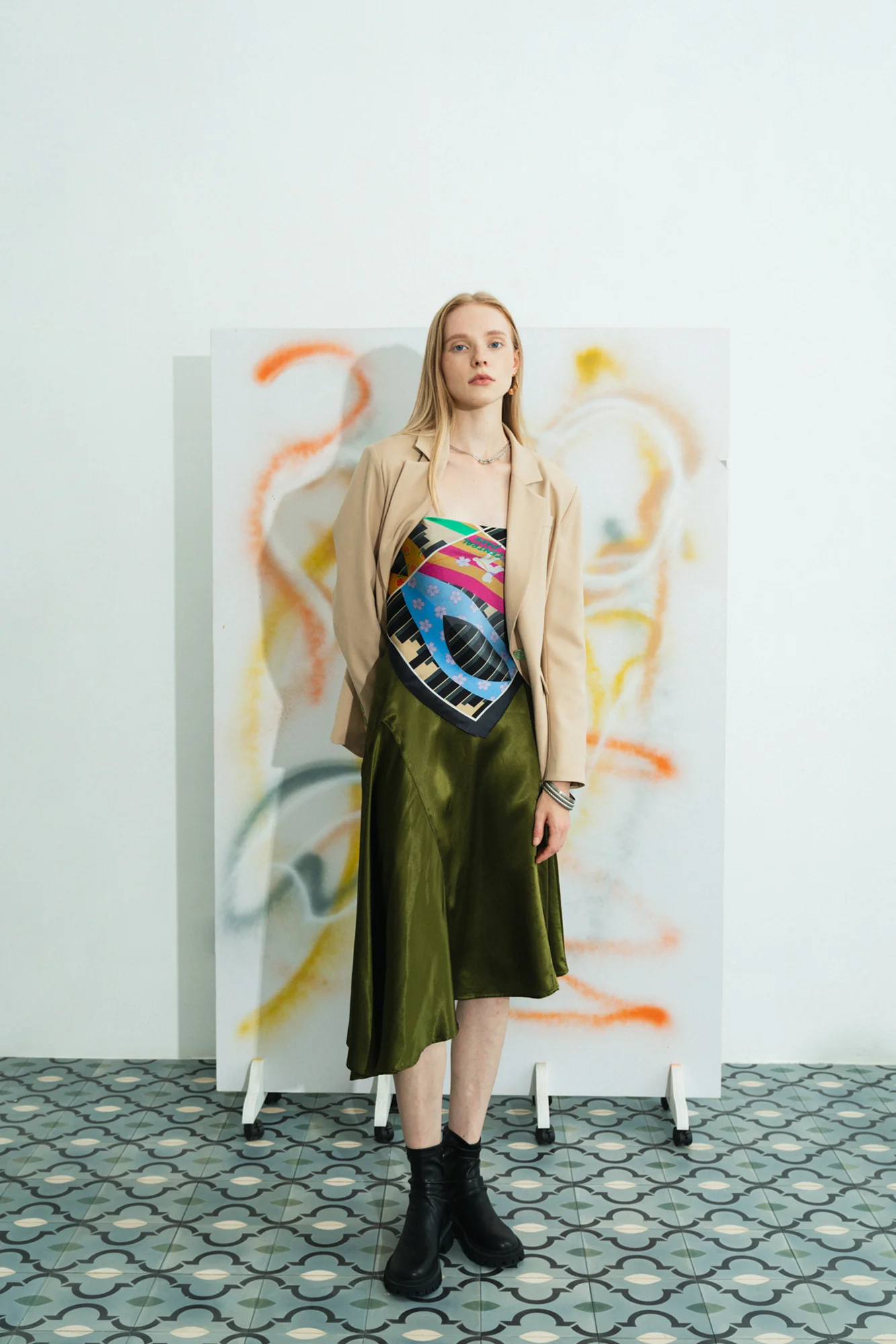 "Seasons in the Park" Silk Scarf - Black - Image 7