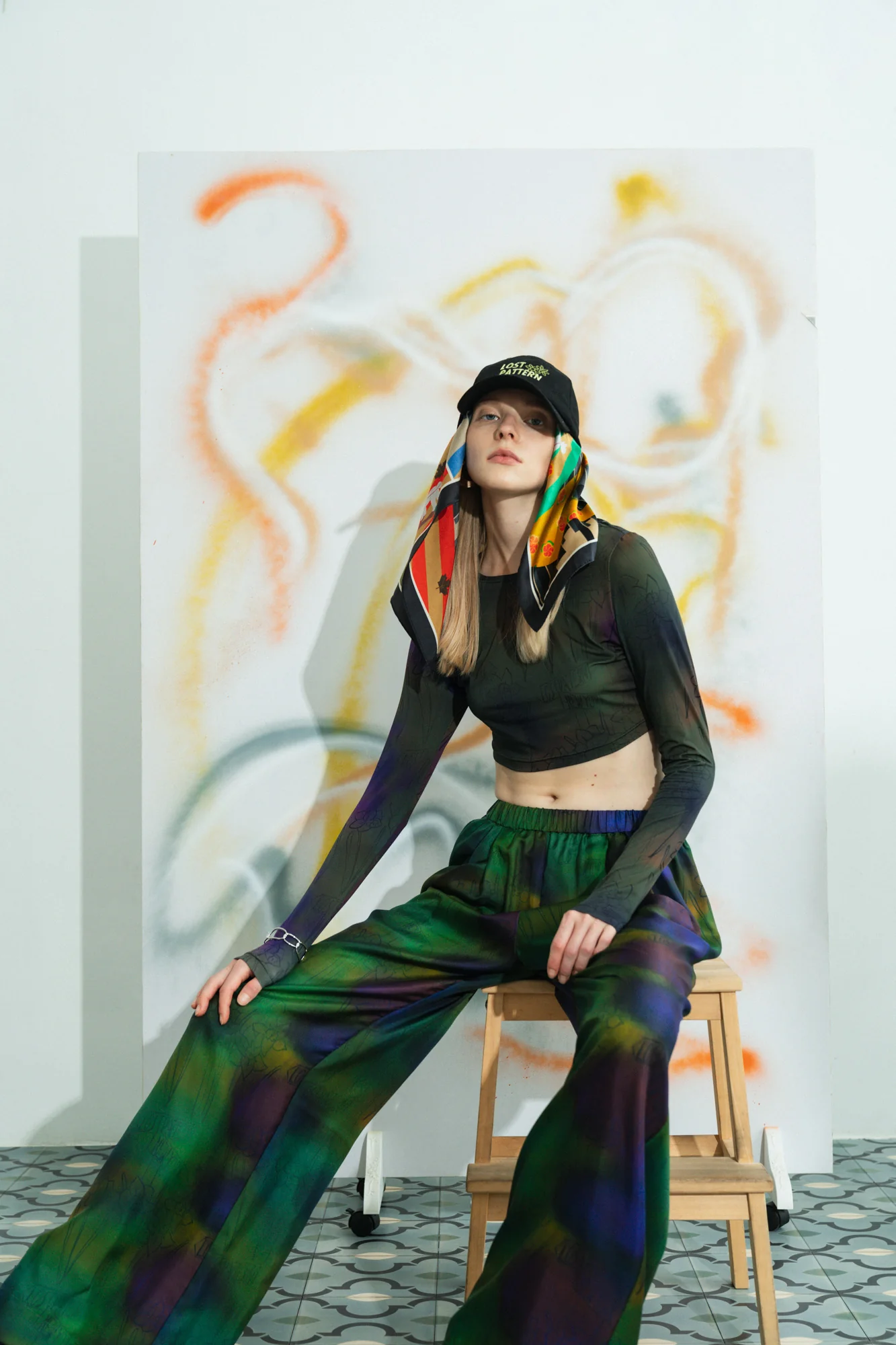 "Seasons in the Park" Silk Scarf - Black - Image 8