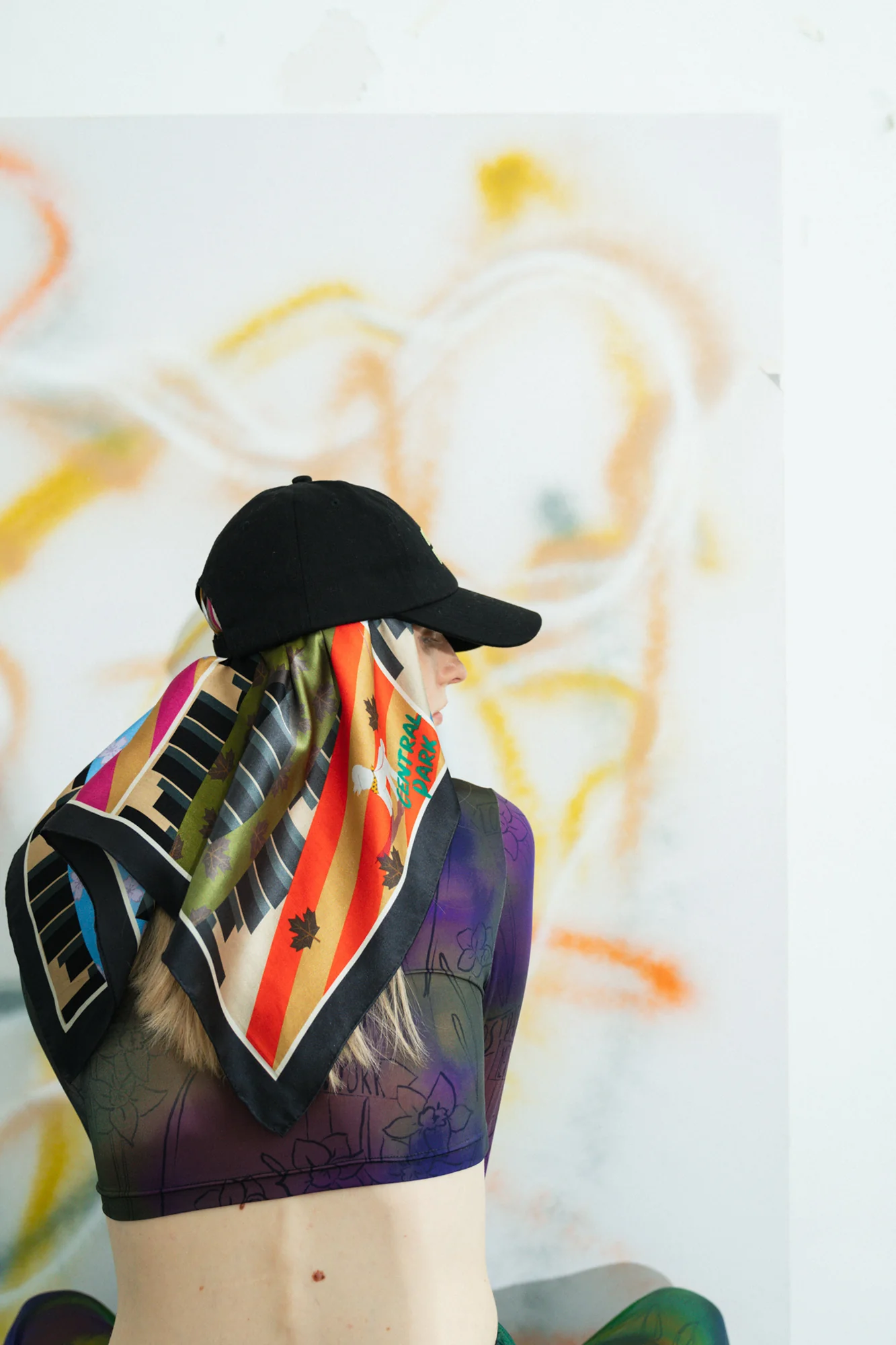 "Seasons in the Park" Silk Scarf - Black - Image 9