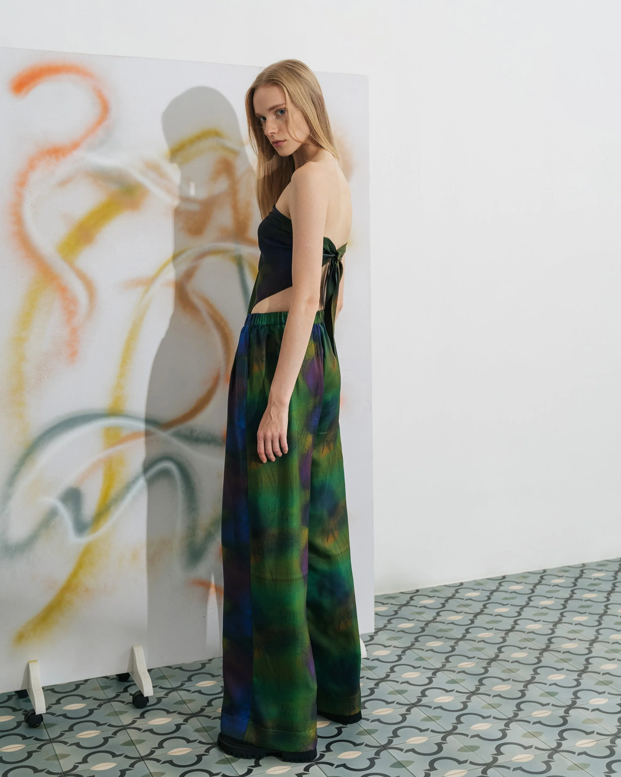 "Brooklyn" Silk Wide Leg Palazzo Pants - Green - Image 4
