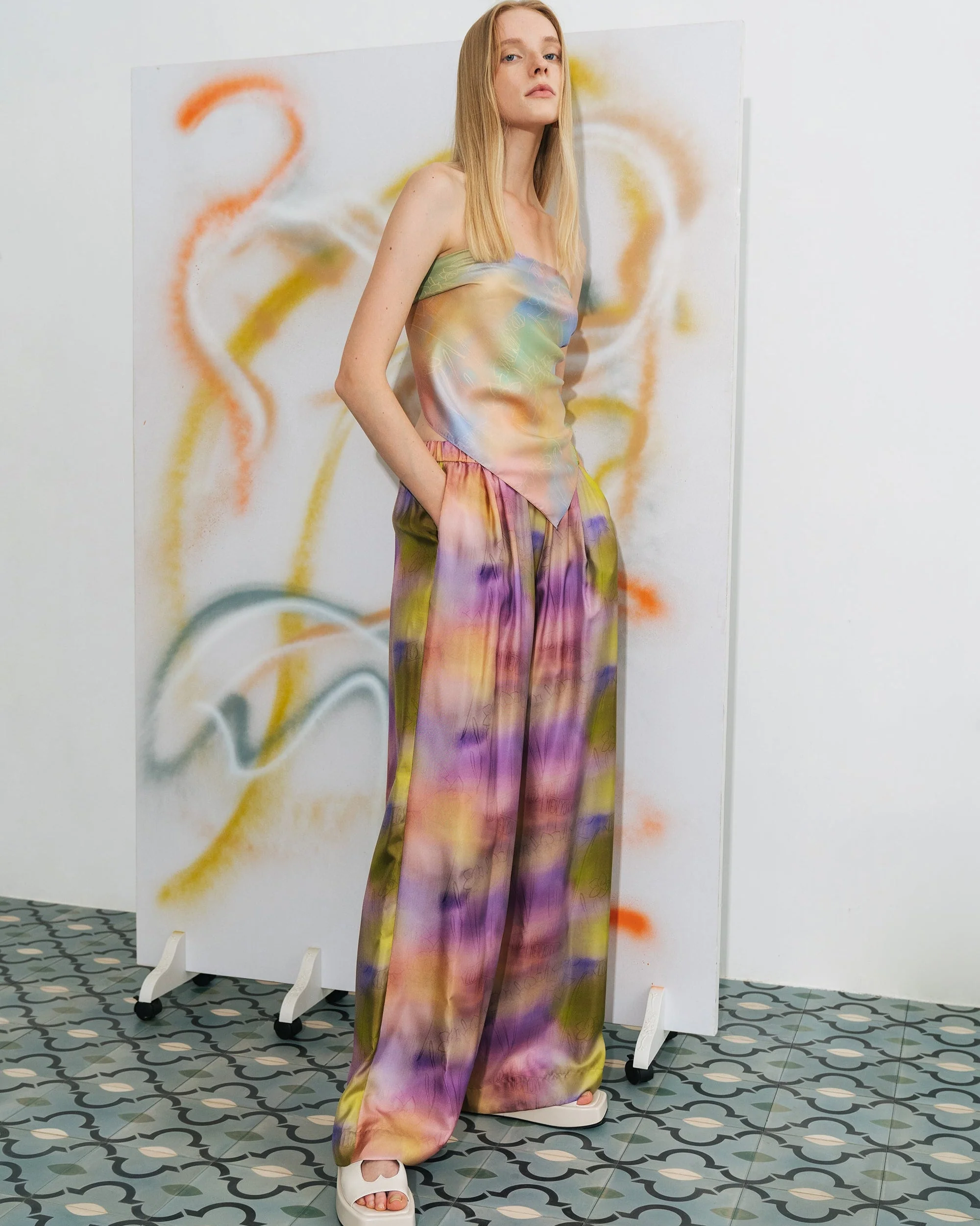 "Brooklyn" Silk Wide Leg Palazzo Pants - Pink - Image 5