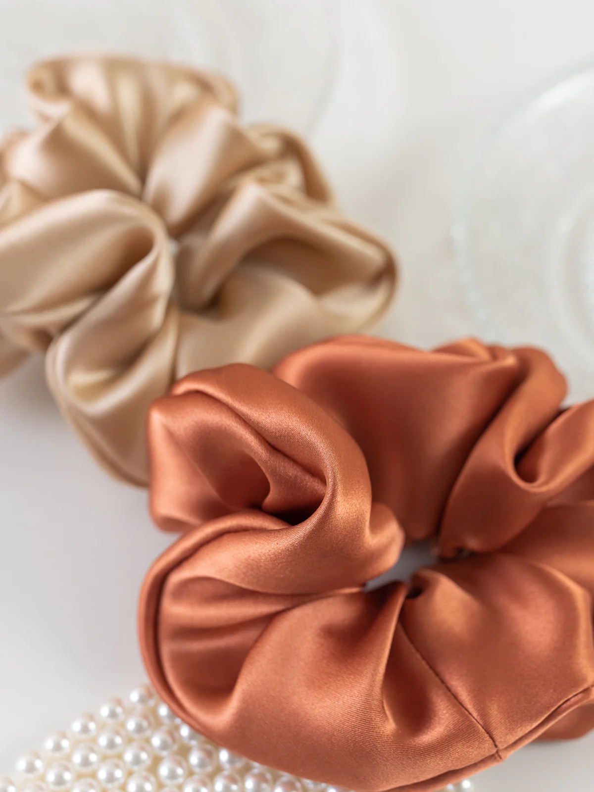 "Silken Hair" Silk Scrunchie Hair Tie - Caramel - Image 4