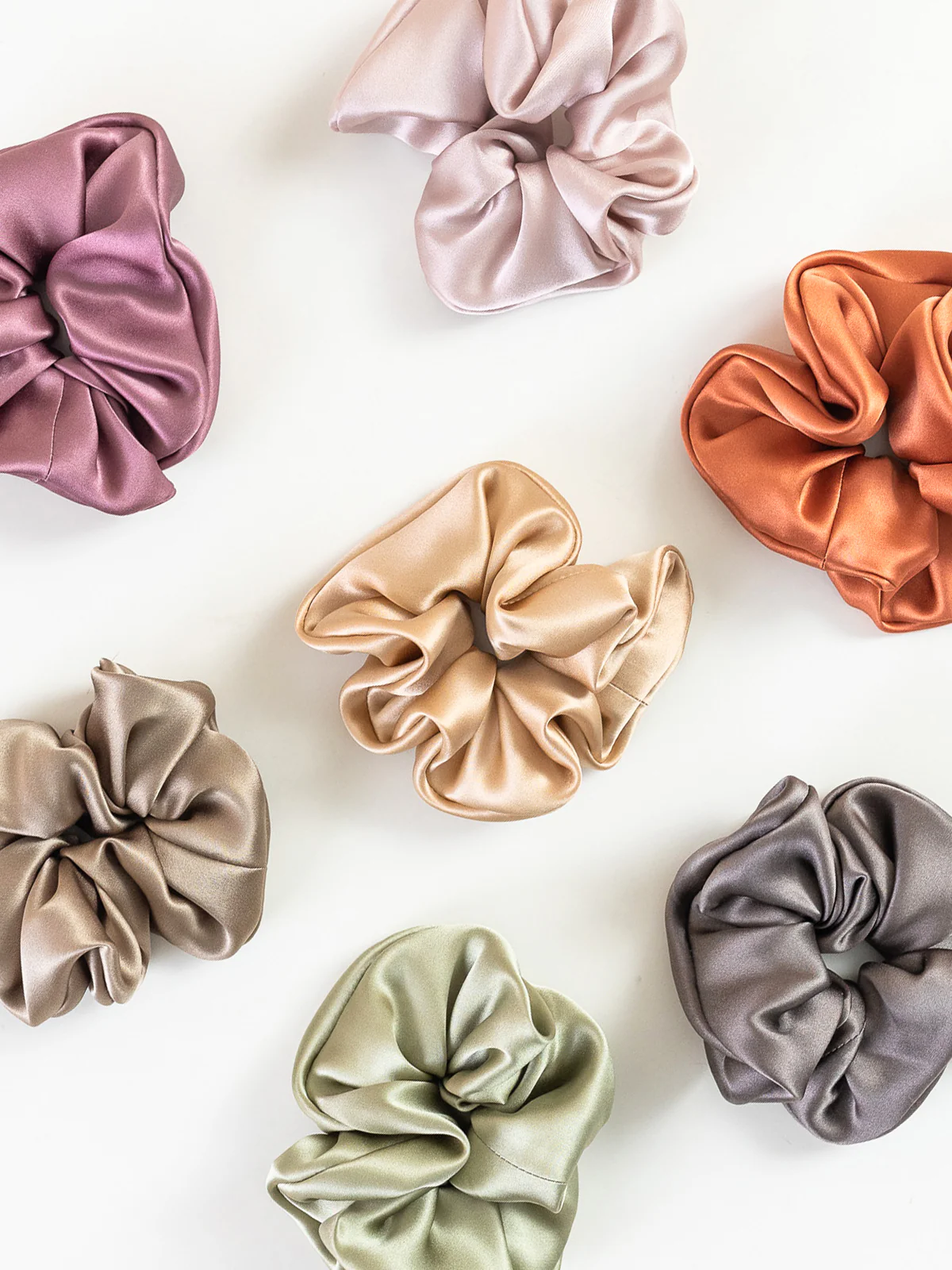"Silken Hair" Silk Scrunchie Hair Tie - Metallic Taupe - Image 4