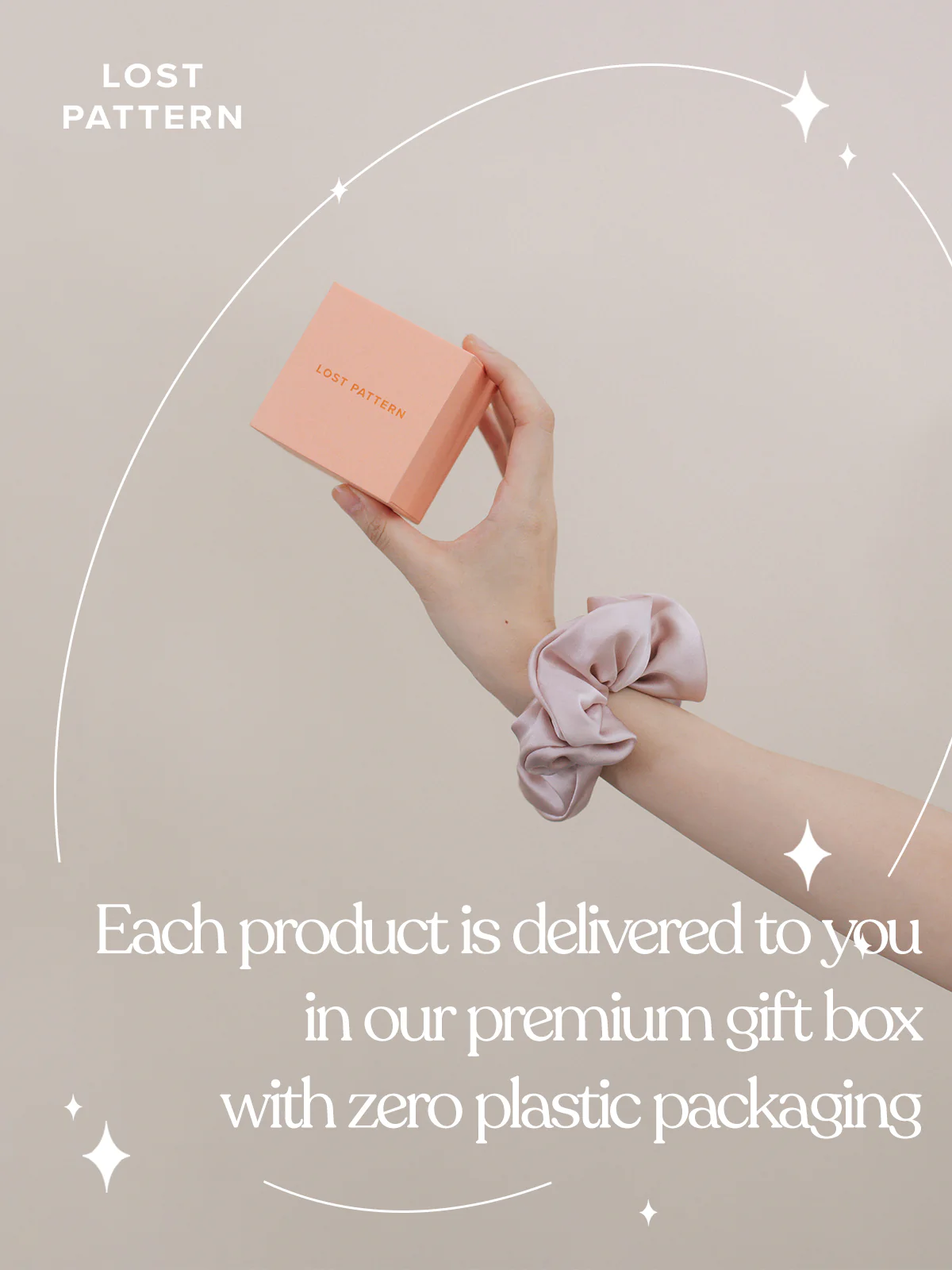 "Silken Hair" Silk Scrunchie Hair Tie - Metallic Taupe - Image 6