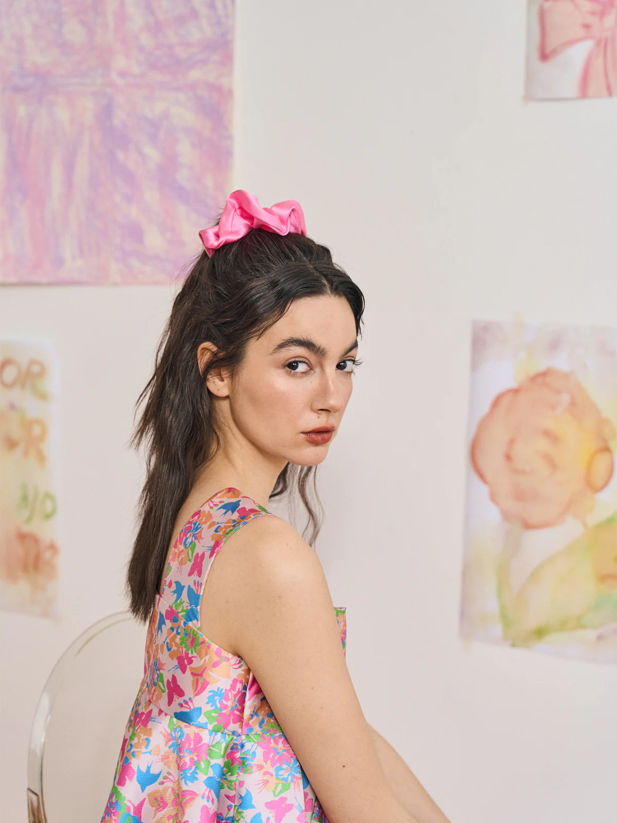 "Silken Hair" Silk Scrunchie Hair Tie - Pink - Image 3