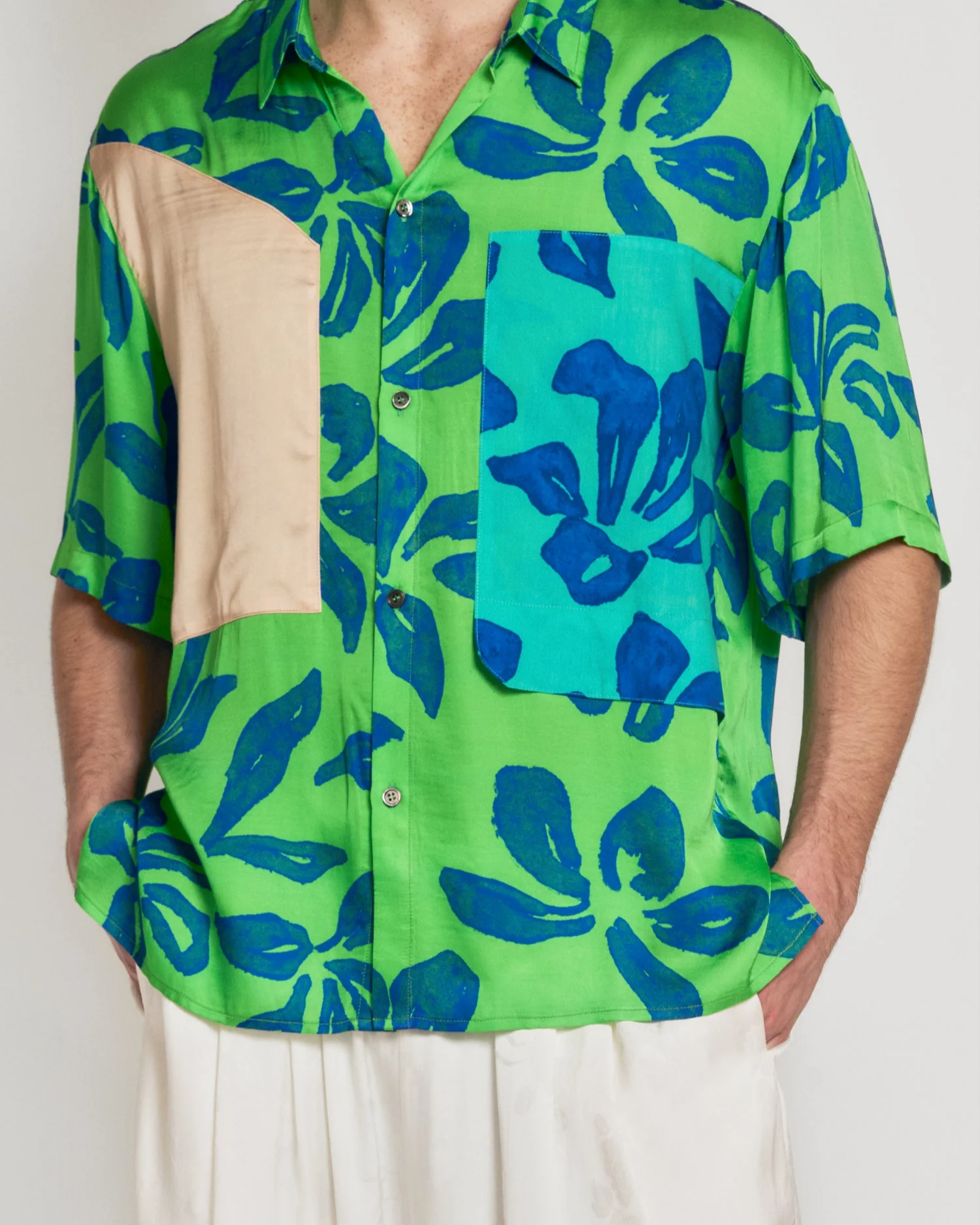 "Tropical Bliss" Patchwork Oversized Hawaii Shirt - Green - Image 4
