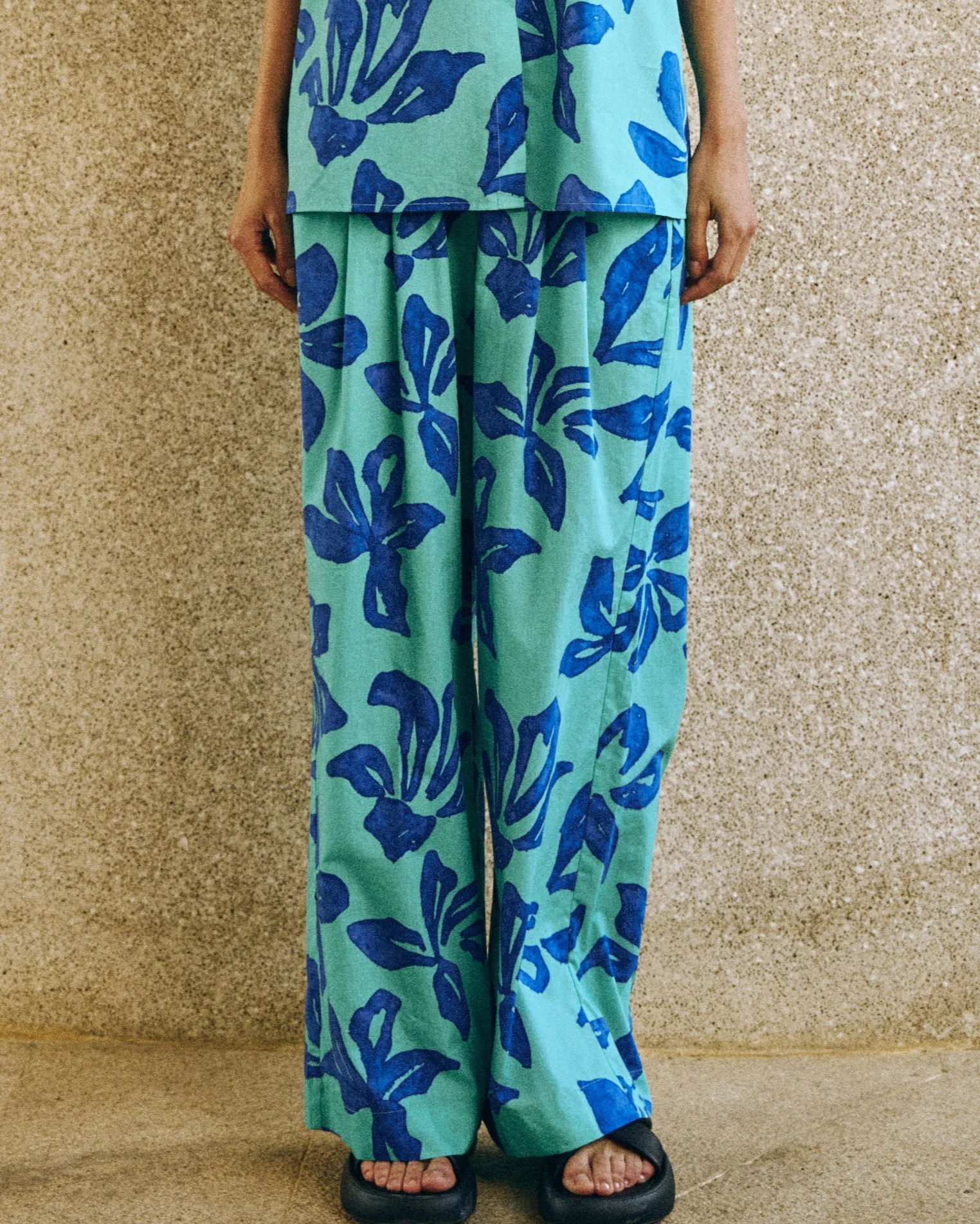 "Tropical Bliss" Wide-Leg Palazzo Pants - Ocean Blue - Image 5
