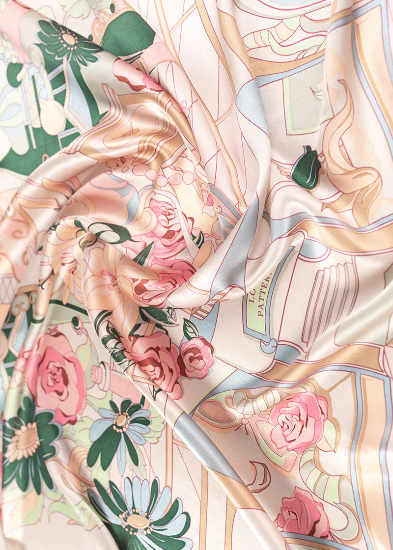 "Vintage Blooms" Large Silk Square Scarf - Champagne - Image 7