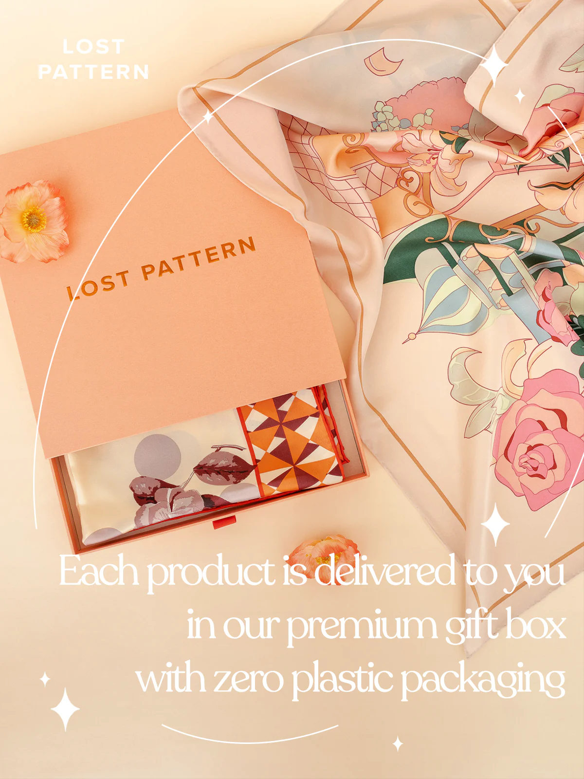 "Vintage Blooms" Large Silk Square Scarf - Champagne - Image 8